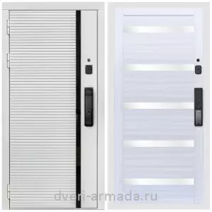 Входные двери лофт, Умная входная смарт-дверь Армада Каскад WHITE МДФ 10 мм Kaadas K9 / МДФ 16 мм СБ-14 Сандал белый стекло белое